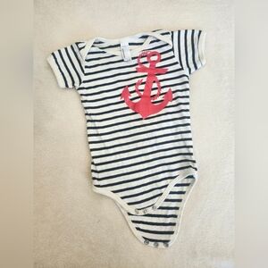 American Apparel Navy Striped Bodysuit with Coral Anchor